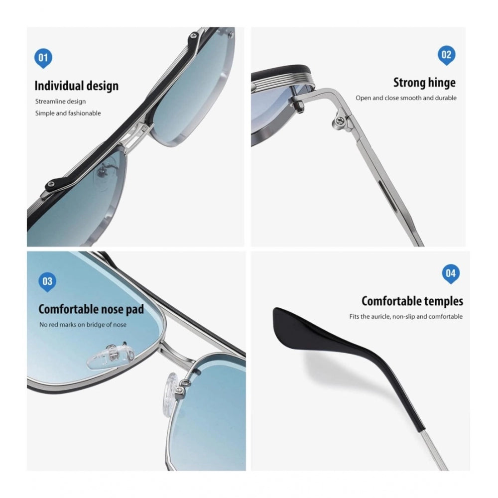 Blue metal aviator sunglasses with UV400 protection for unisex, ideal for outdoor activities