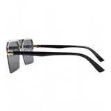 MultiColor polycarbonate unisex sunglasses with retro square frame, UV400 protection on model's face