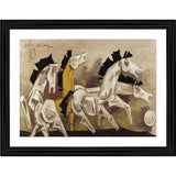 Four-horses painting in wooden photo frame, featuring a group of horses in various poses
