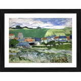 A scene from Auvers, a famous painting by Vincent Van Gogh, depicted in a multicolor wood photo frame. The image showcases a vibrant village and rolling green hills, captured in an impressionistic style