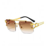 MultiColor metal unisex sunglasses with UV400 protection, rectangular frame style on model's face