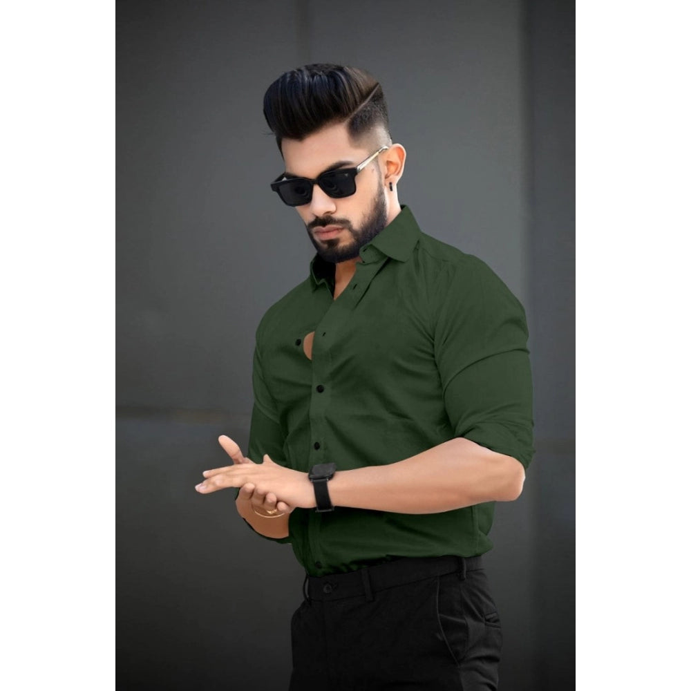 Men's Casual Full Sleeve Poly Viscose Collar Neck Shirt (Green) - GillKart