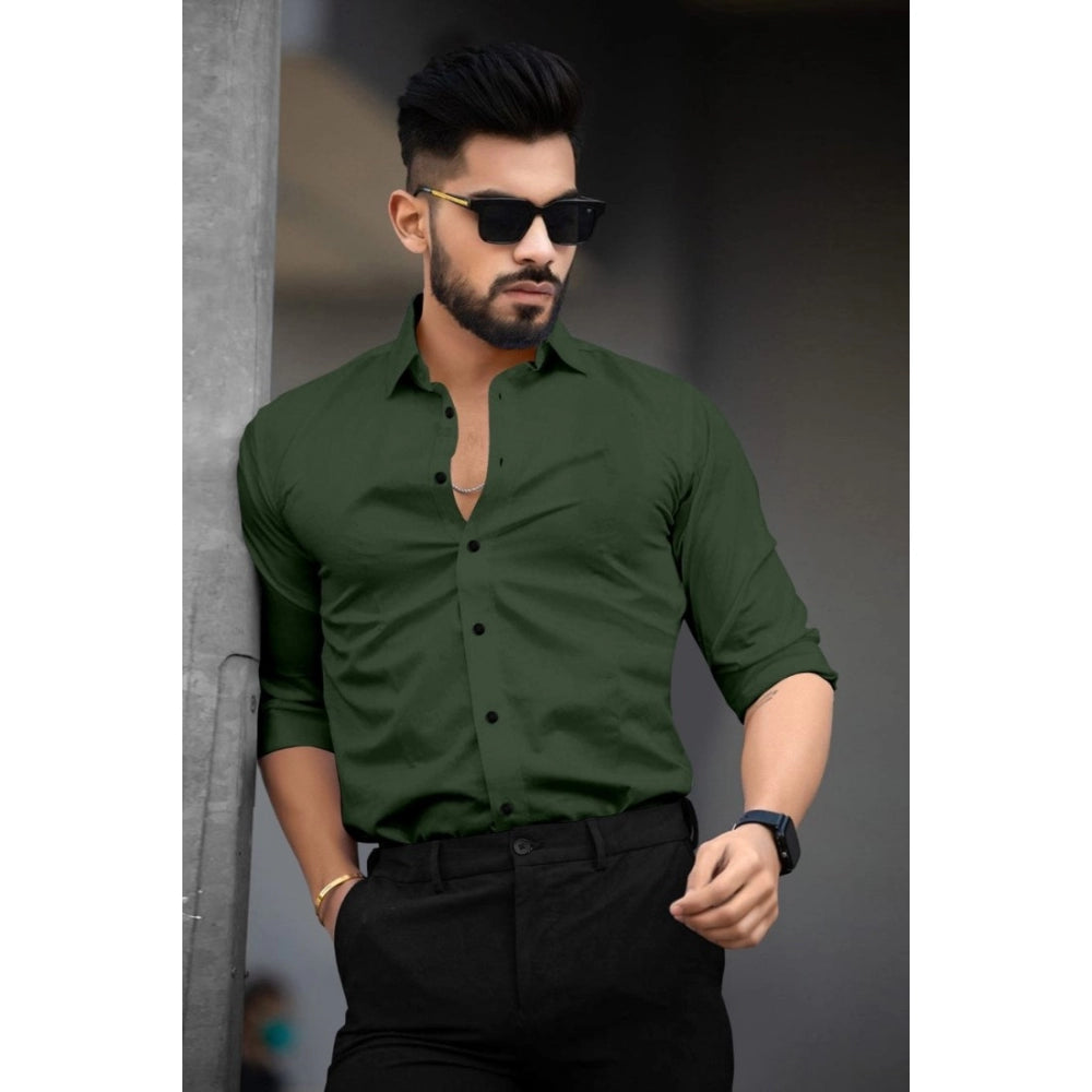 Men's Casual Full Sleeve Poly Viscose Collar Neck Shirt (Green) - GillKart