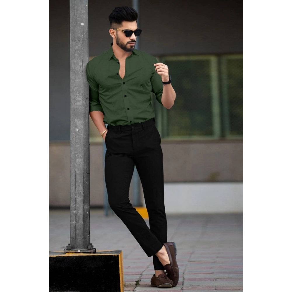 Men's Casual Full Sleeve Poly Viscose Collar Neck Shirt (Green) - GillKart