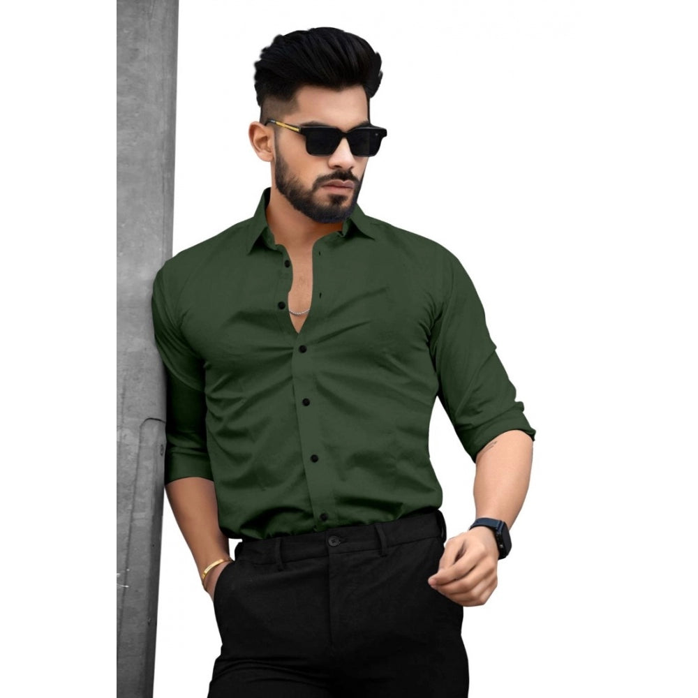 Men's Casual Full Sleeve Poly Viscose Collar Neck Shirt (Green) - GillKart