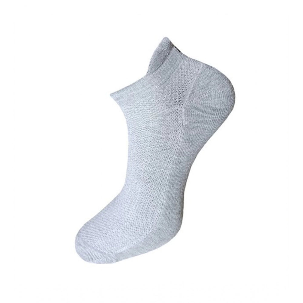 Grey cotton ankle socks, breathable, 3-pair unisex set.