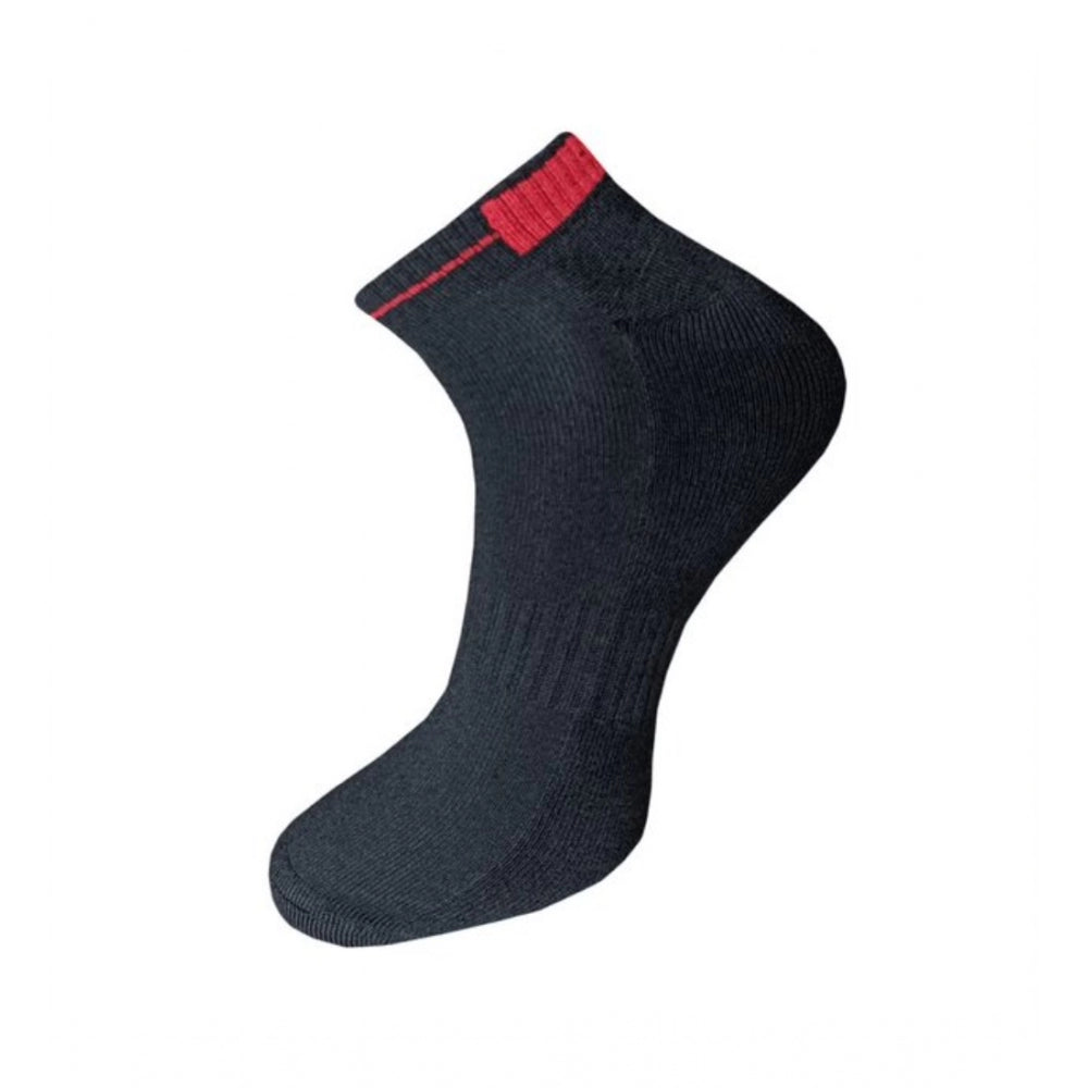 Black socks with red trim, unisex cotton ankle socks, comfortable casual socks.