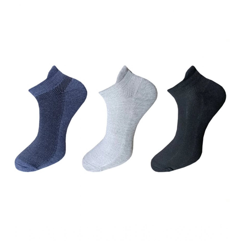 Unisex cotton ankle socks (navy, grey, black) 3-pair set, solid color, casual socks.