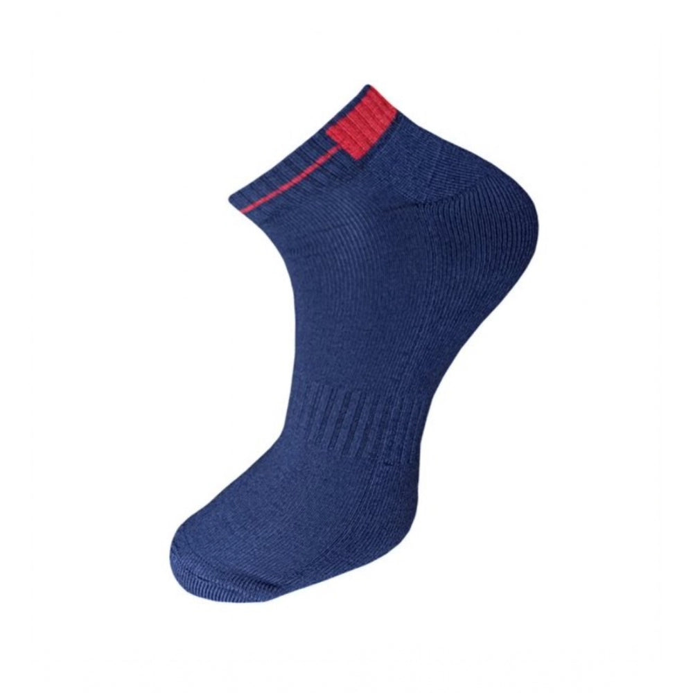 Navy blue cotton ankle socks with a red trim, unisex 3-pair set.