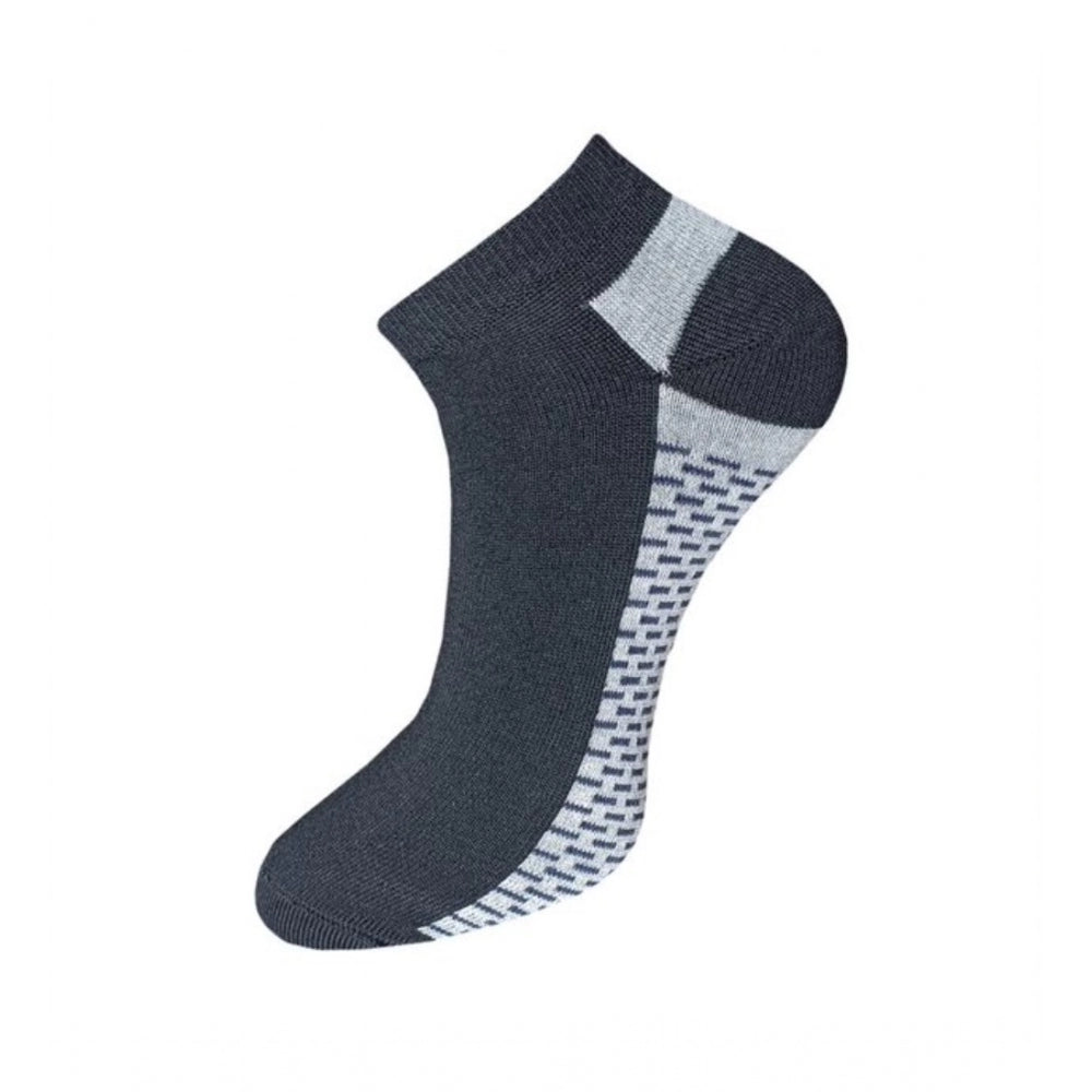 Black & gray striped ankle socks, unisex cotton, casual crew length.