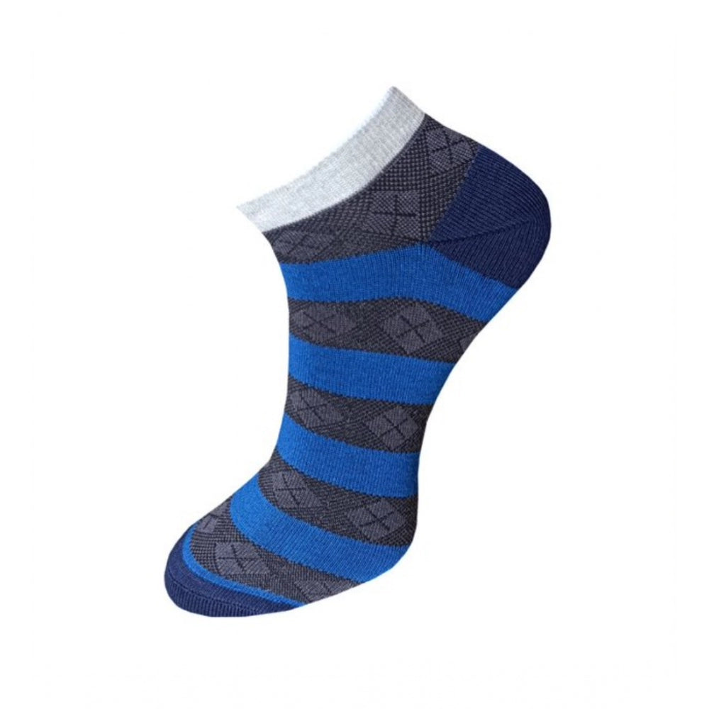 Multicolor unisex casual cotton printed ankle socks set (3 pairs) on display