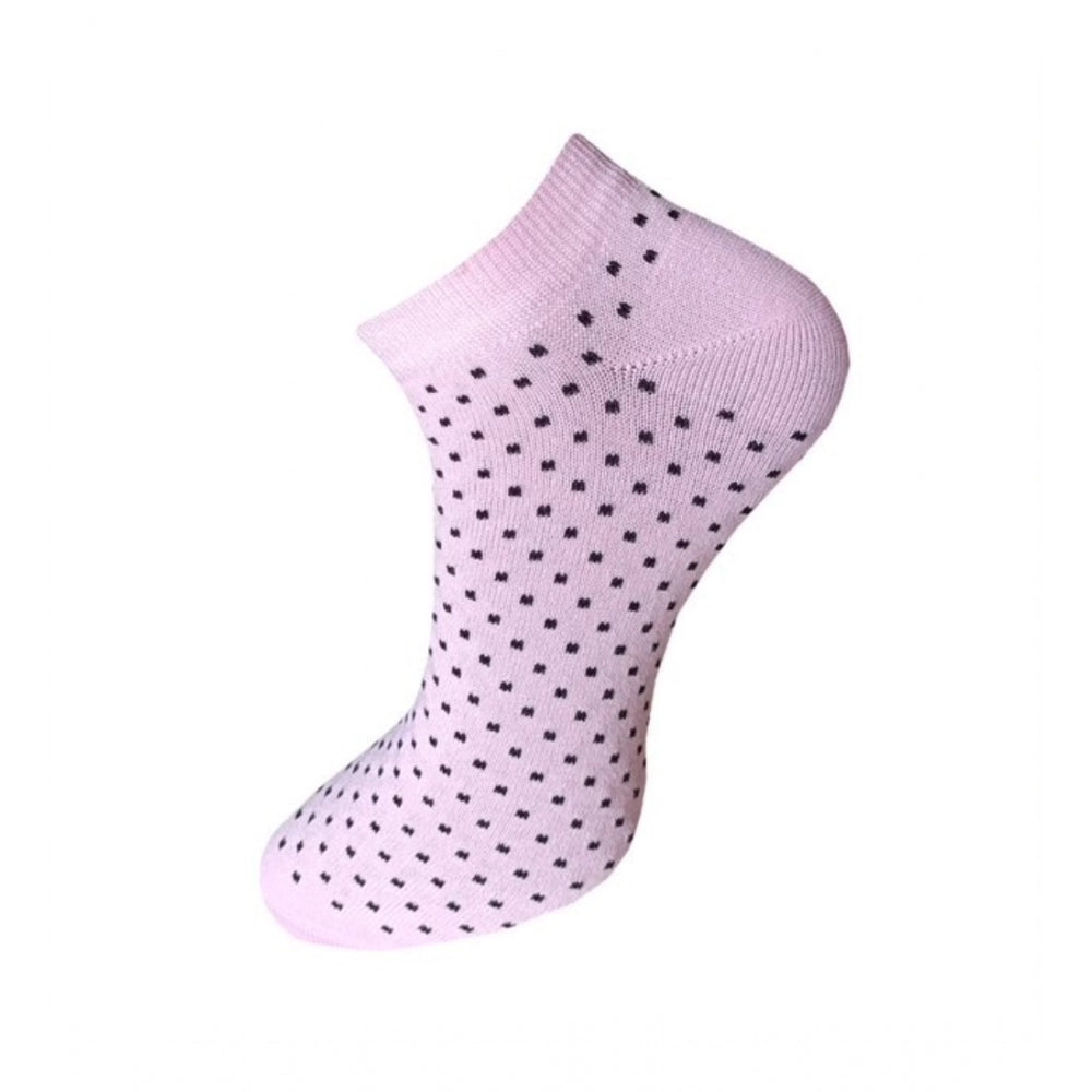 Pink cotton ankle socks with black dots, unisex 3-pair set.