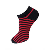 Black and red striped cotton ankle socks, 3-pair set, casual unisex socks.