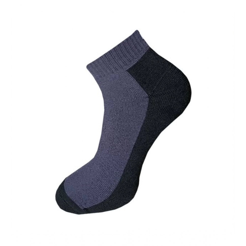 Navy blue ribbed ankle socks with black trim, unisex cotton socks.