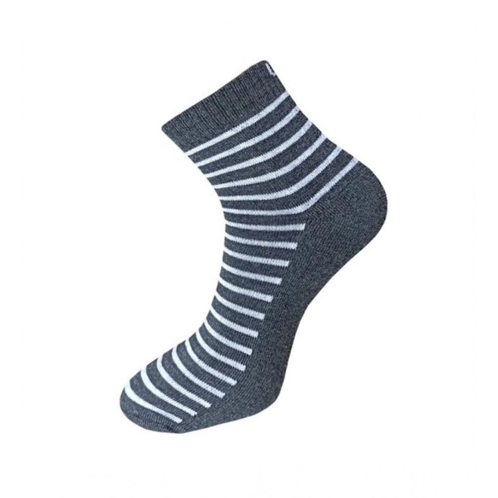 Black and white striped cotton ankle socks, 3-pair unisex set.
