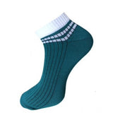 Dark teal striped ankle socks, cotton, 3-tone, cushioned footbed.