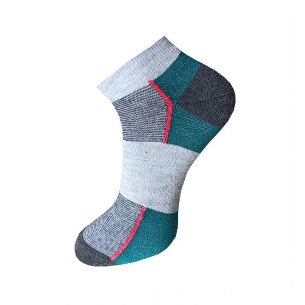 Multicolor striped cotton ankle socks (3 pair set), unisex casual style on display