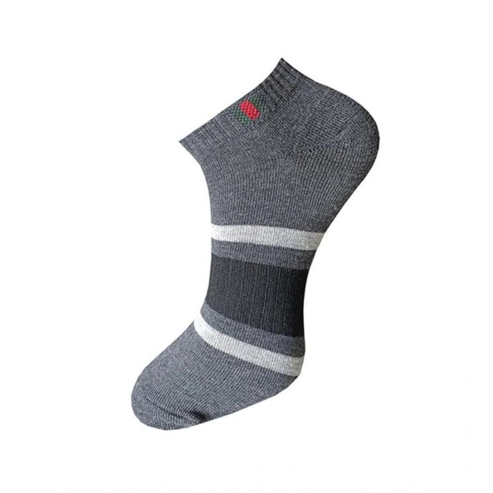 Multicolor unisex printed cotton ankle-length casual socks set (3 pairs) on display