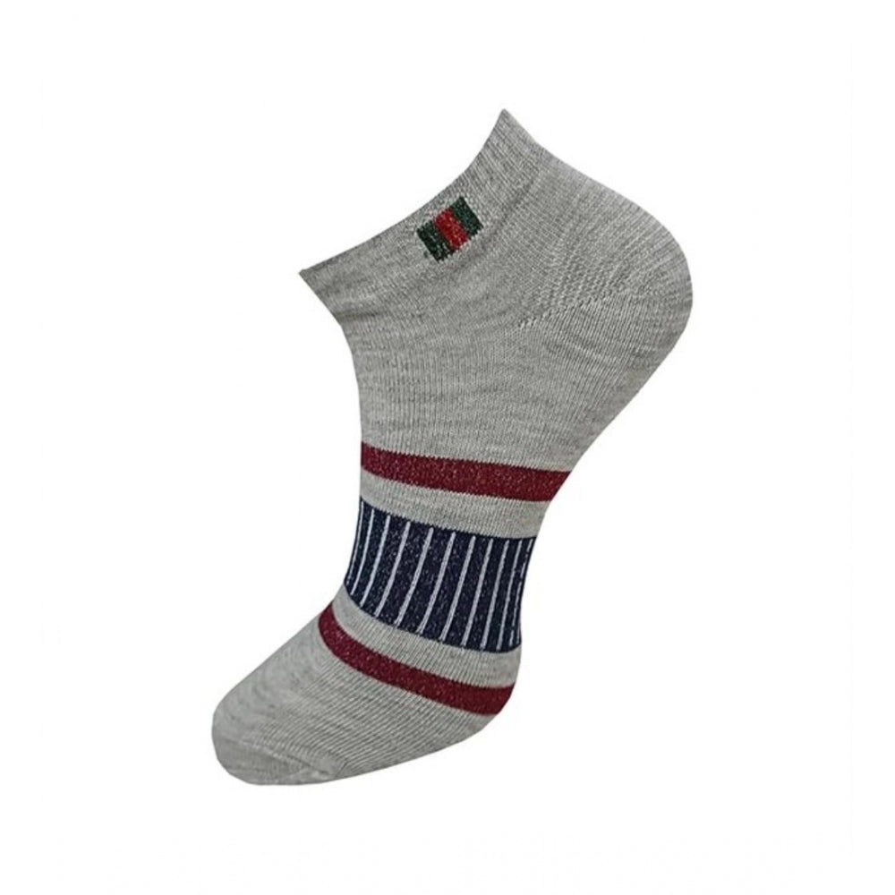 Multicolor unisex casual cotton printed ankle-length socks set (3 pairs) on display
