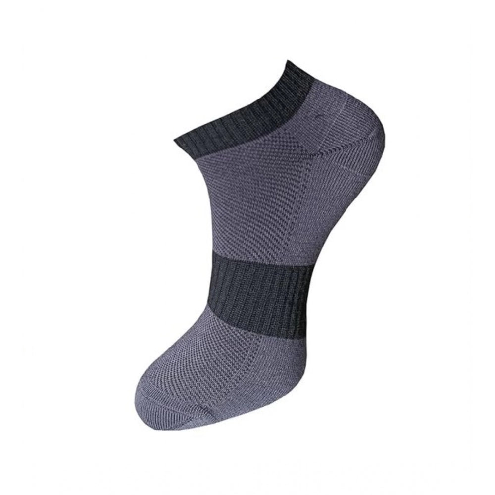 Gray cotton ankle socks with black ribbed cuff, 3-pair unisex socks.