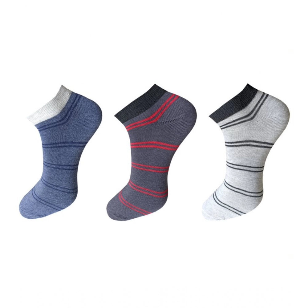 3-Pair striped cotton ankle socks, multicolor, casual wear, comfortable.