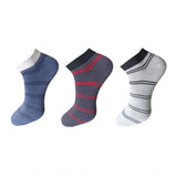 3-Pair striped cotton ankle socks, multicolor, casual wear, comfortable.