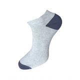 Grey cotton ankle socks with navy heel, unisex casual socks.