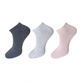 Unisex cotton ankle socks, 3 pairs, grey, pink, and black, solid color, comfortable casual socks