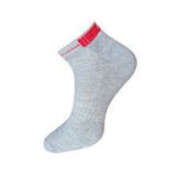 Gray cotton ankle socks with red trim, 3-pair unisex sock set.