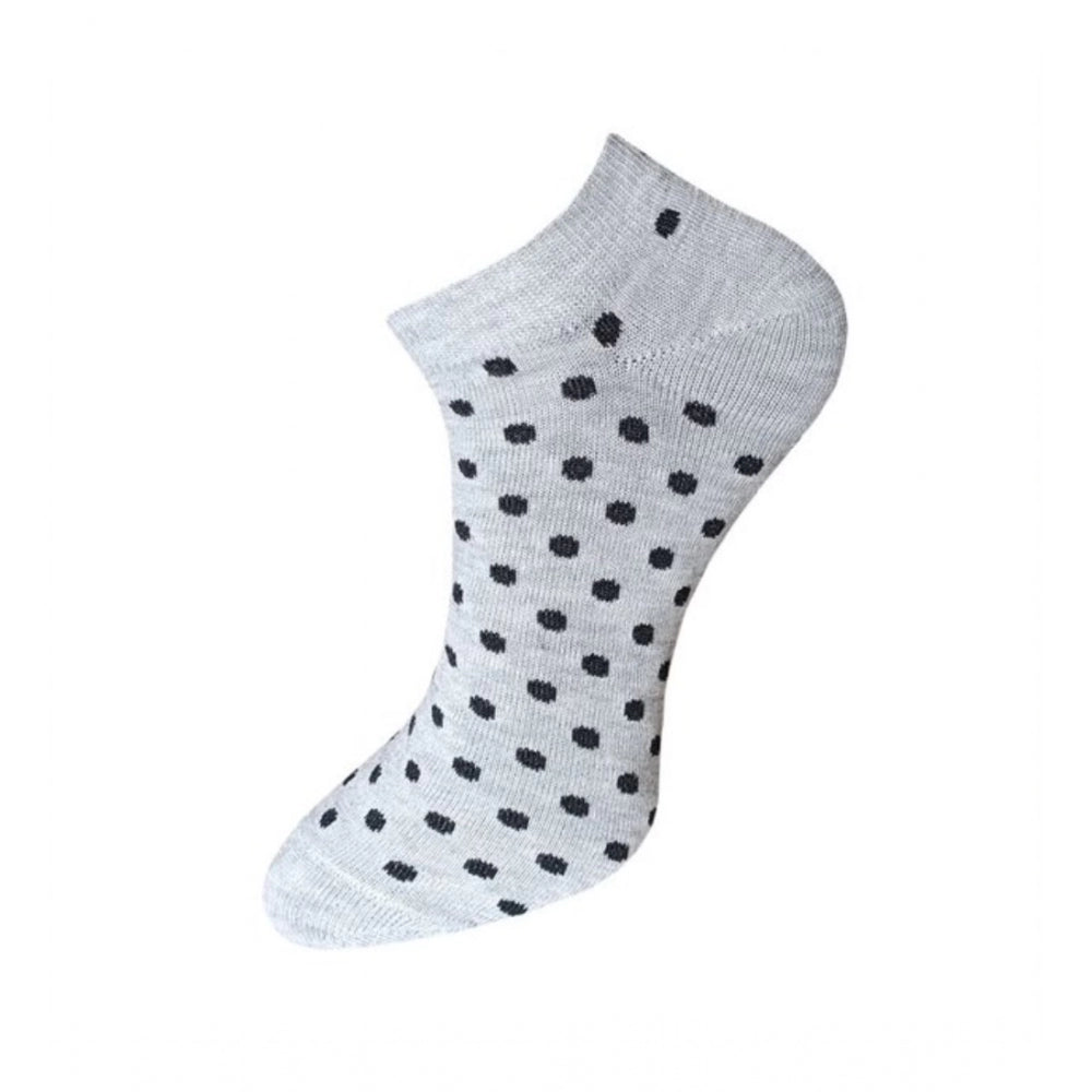 Gray ankle socks with black dots, unisex cotton print socks.