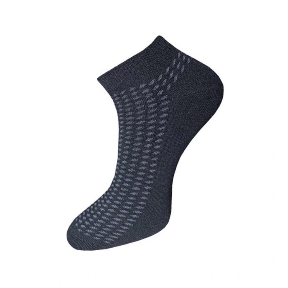 Black cotton ankle socks with silver pattern, 3-pair set.