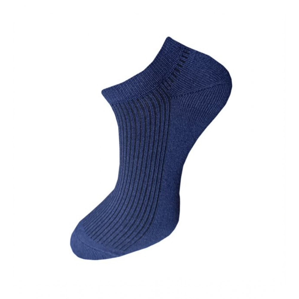 Navy ribbed cotton ankle socks, 3-pair set, unisex casual socks.