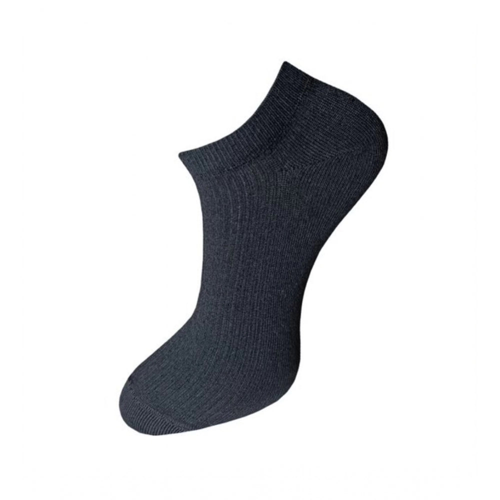 Black ribbed cotton ankle socks, 3-pair set, casual, comfortable.