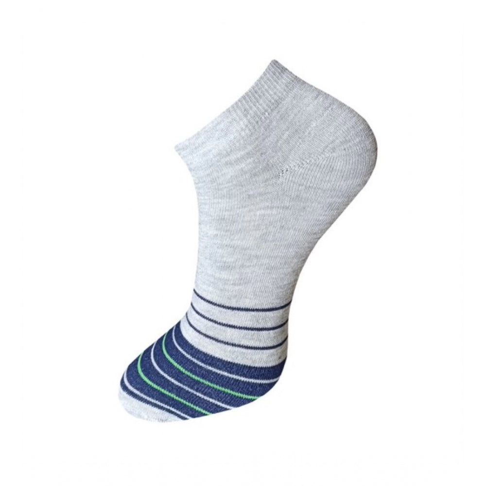 Grey striped cotton ankle socks, 3-pair set, casual, multicolor.