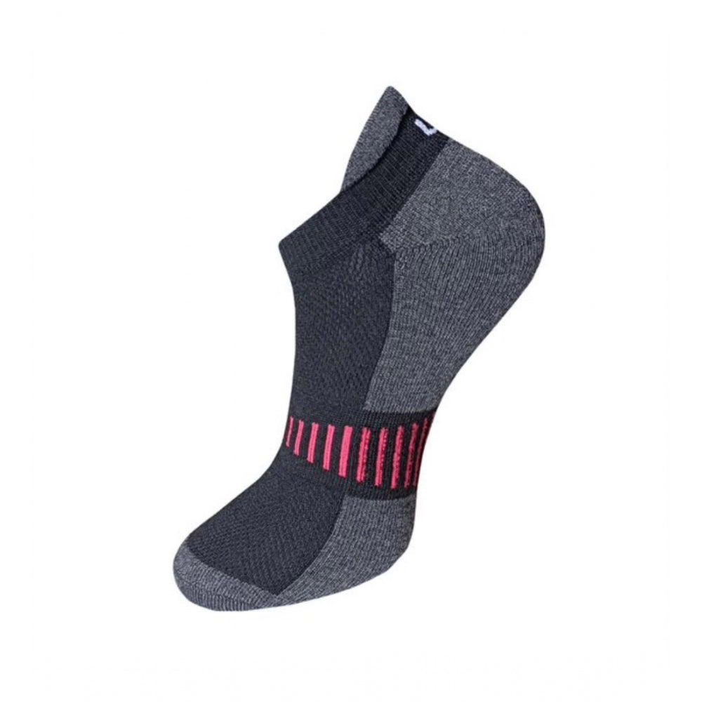 Black striped cotton ankle socks, 3-pair set, casual, cushioned foot.