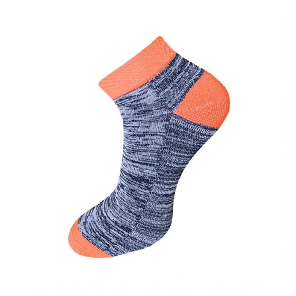 Multi-colored ribbed cotton ankle socks, orange heel, casual unisex socks.