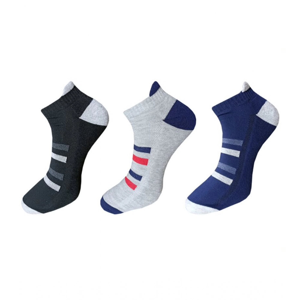 3-pair Unisex Cotton Ankle Socks, Multicolor, Casual, Soft, Comfortable, Printed