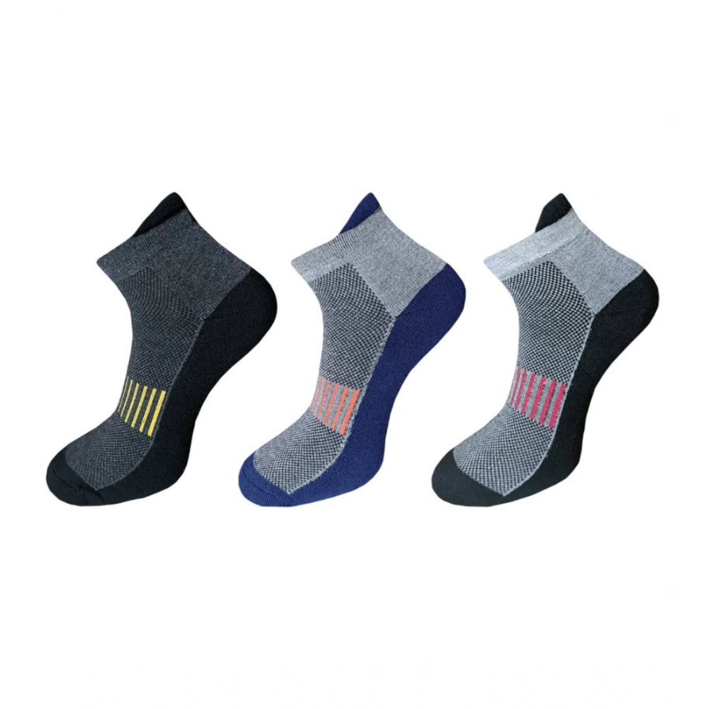 3 Pair Multicolor Cotton Ankle Socks - Casual, printed, breathable, comfortable.