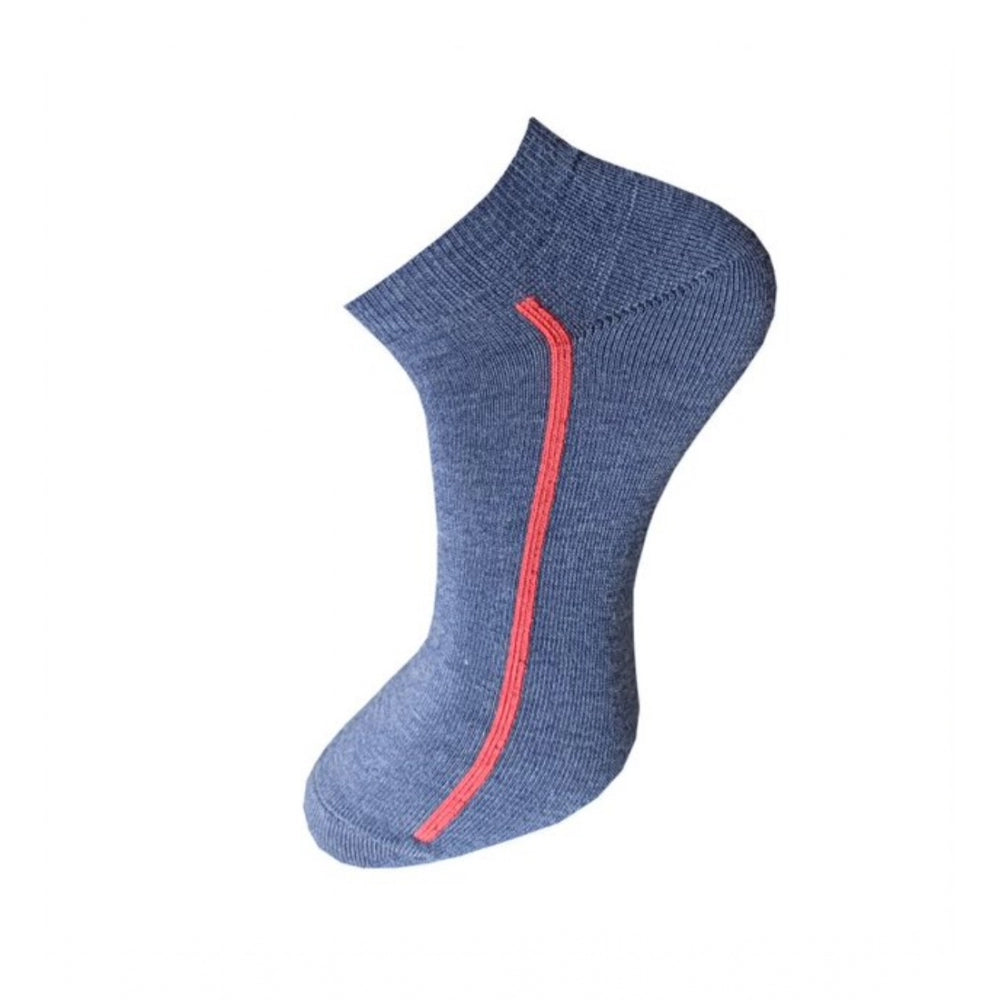 Blue cotton ankle socks with a red stripe, 3-pair unisex set.
