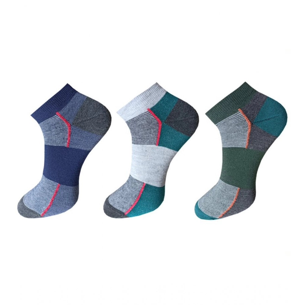 3-pair unisex striped cotton ankle socks, multicolor, casual, comfortable.