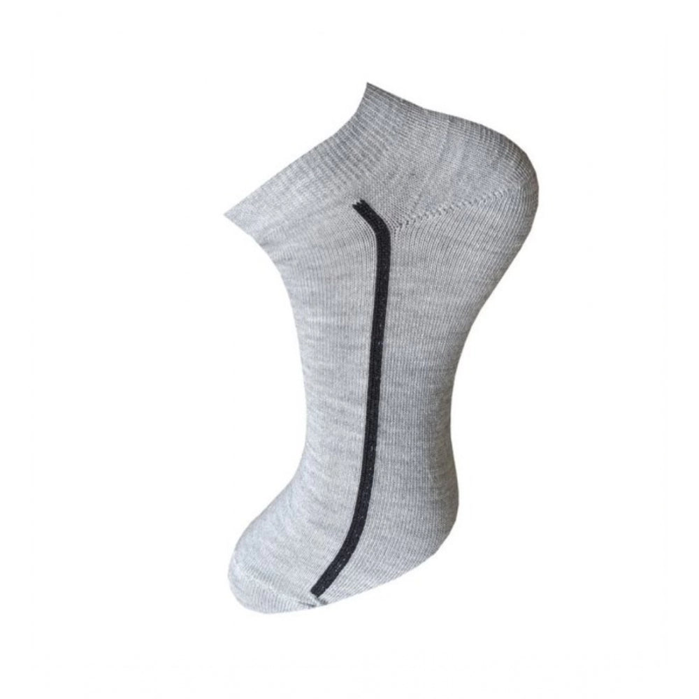Gray ribbed ankle socks with a black stripe, cotton, unisex socks.