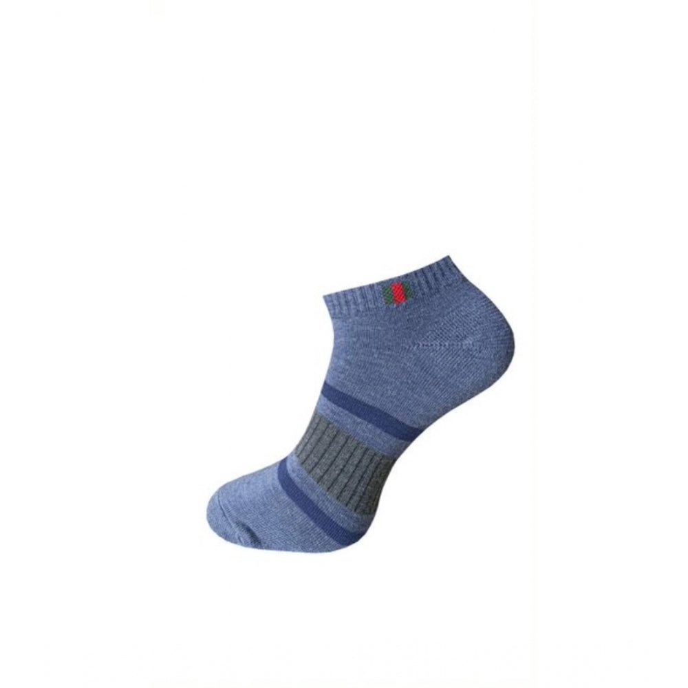 Blue cotton ankle socks with printed details, casual unisex socks.