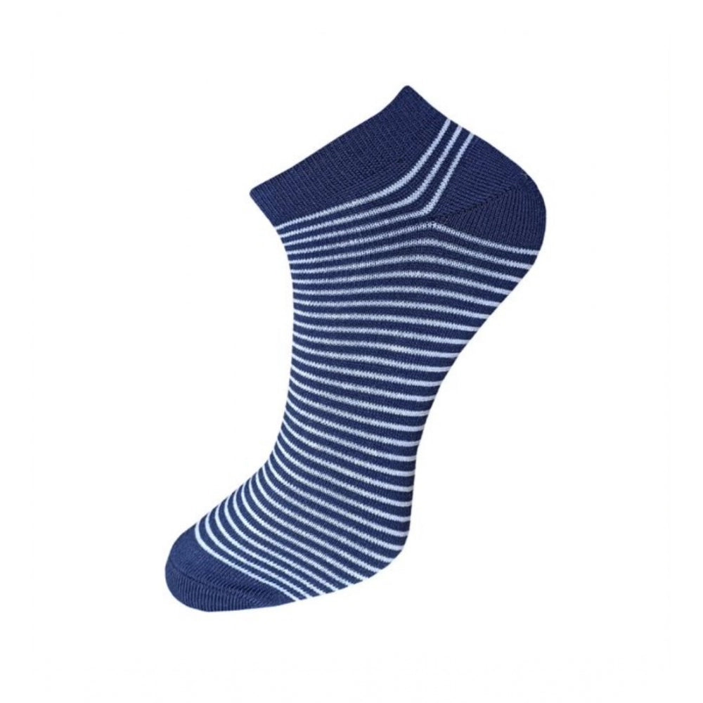 Navy striped cotton ankle socks, 3-pair set, comfortable casual socks.