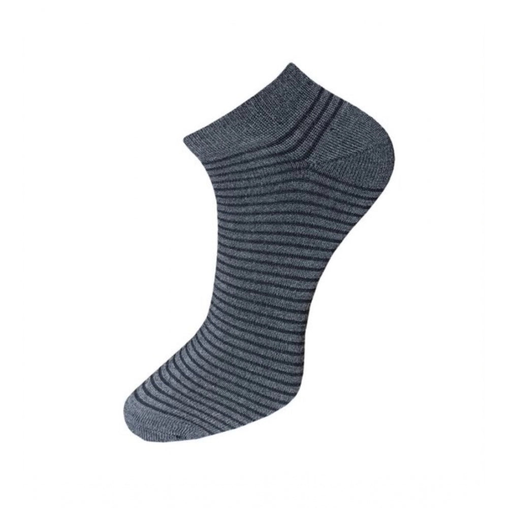 Black striped cotton ankle socks, 3-pair set, casual, comfortable design.