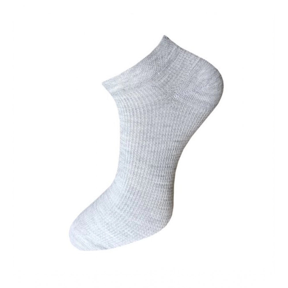 Gray cotton ankle socks, ribbed texture, 3-pair set, casual socks