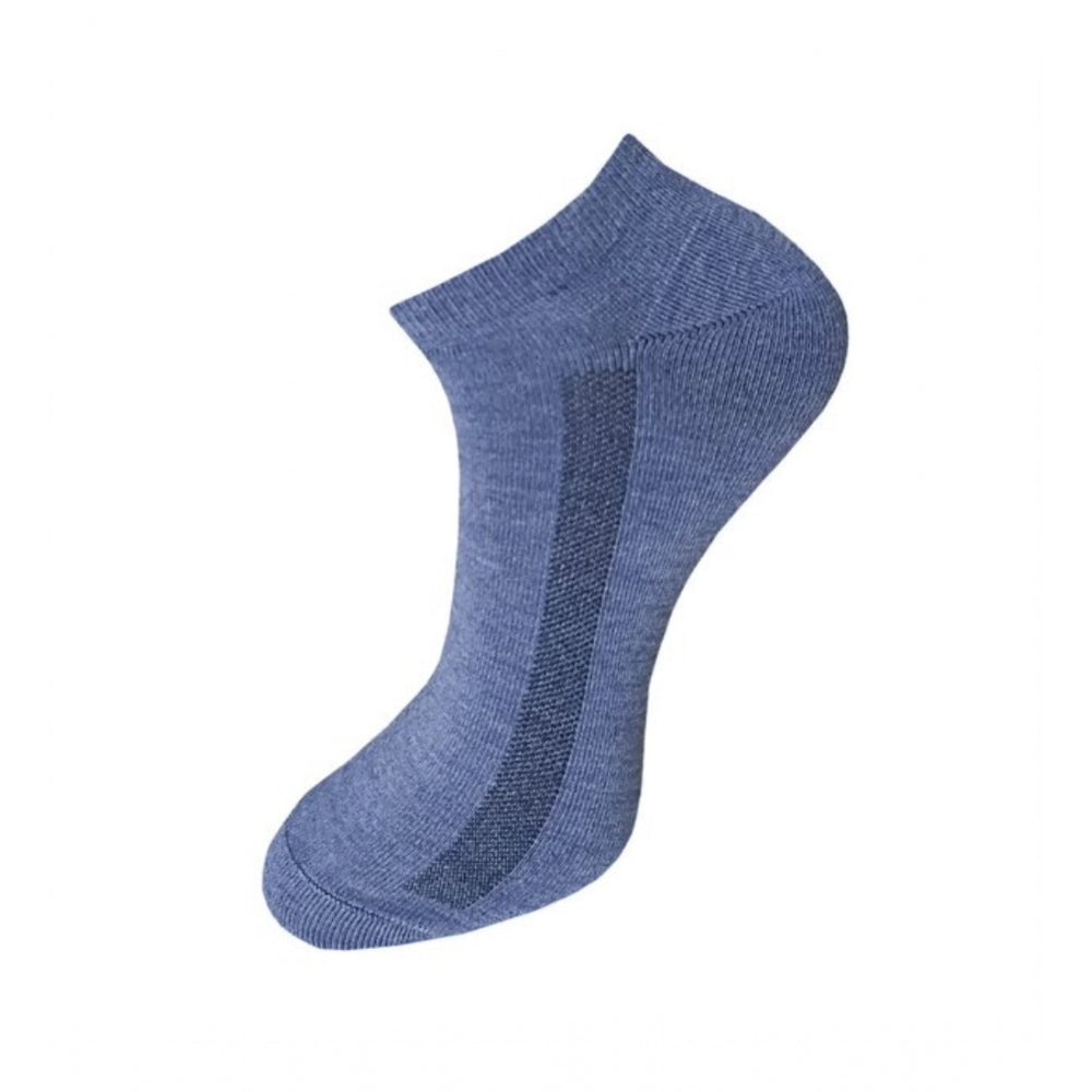 Blue cotton ankle socks with mesh, unisex 3-pair set.