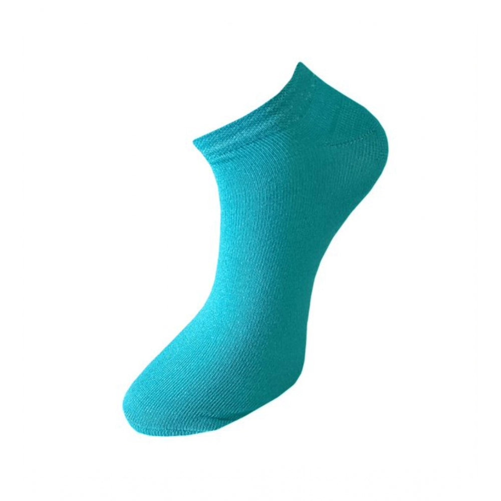 Blue cotton ankle socks, solid color, casual, unisex socks.