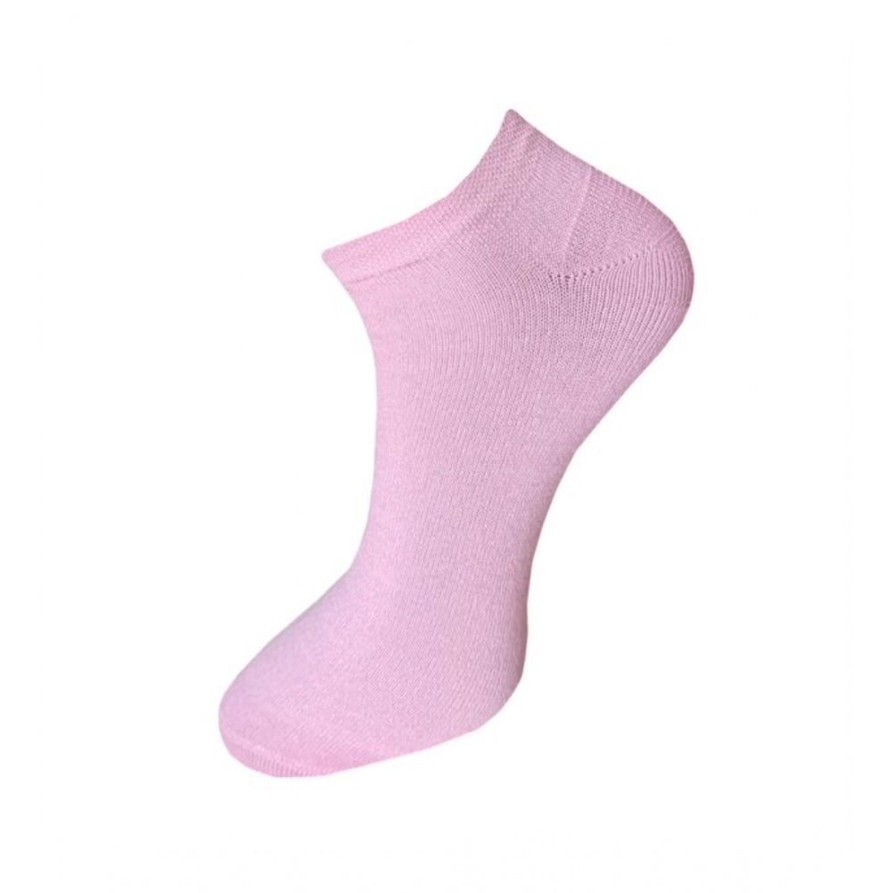 Pink cotton ankle socks, visible ribbing, 3-pair unisex casual socks.