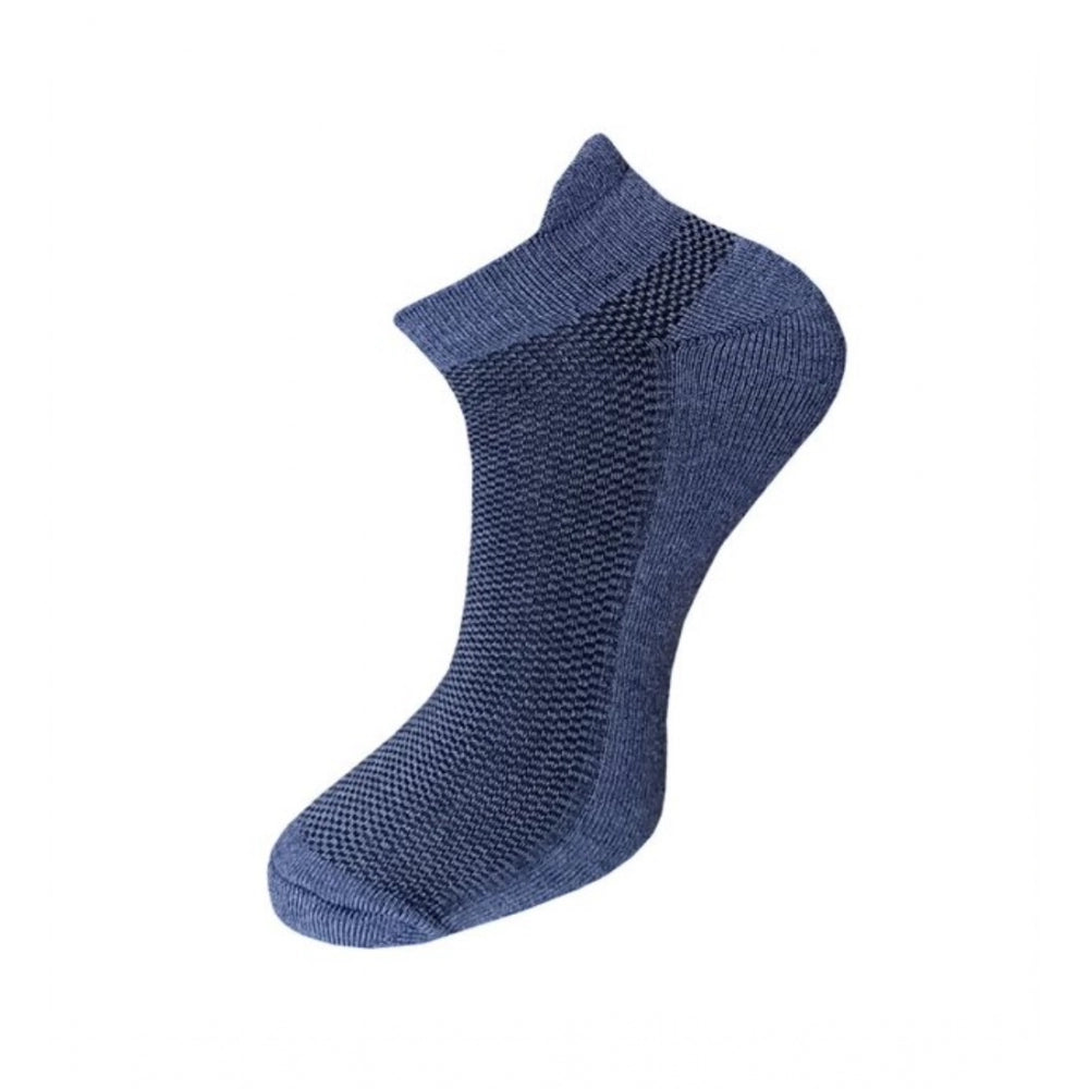 Dark blue breathable cotton ankle socks, mesh detail, 3 pair set.