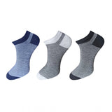 Unisex striped cotton ankle socks, 3 pairs, gray and black, casual style.